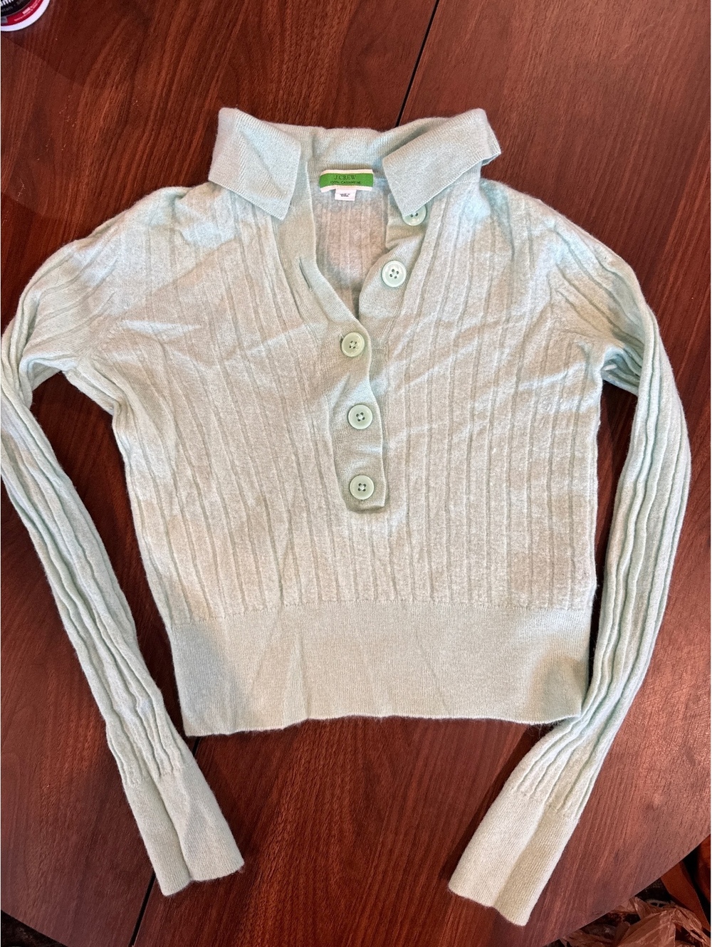 J.Crew 100% Cashmere Light Blue Ribbed Sweater with Button Detail